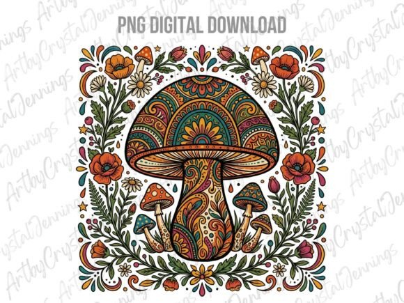 Download Vintage Retro Floral Boho Mushroom PNG - Premium Resources