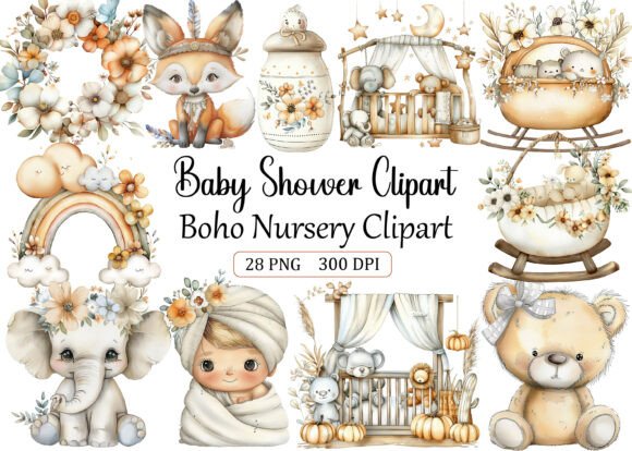 Download Baby Shower Clipart Boho Nursery Clipart - Baby shower clipart Collection