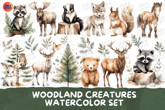 Download Woodland Creatures Watercolor Set - Woodland creatures Collection