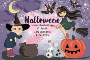 Download HALLOWEEN Clipart & Digital Print Set Color Vector Illustration - Vector Collection